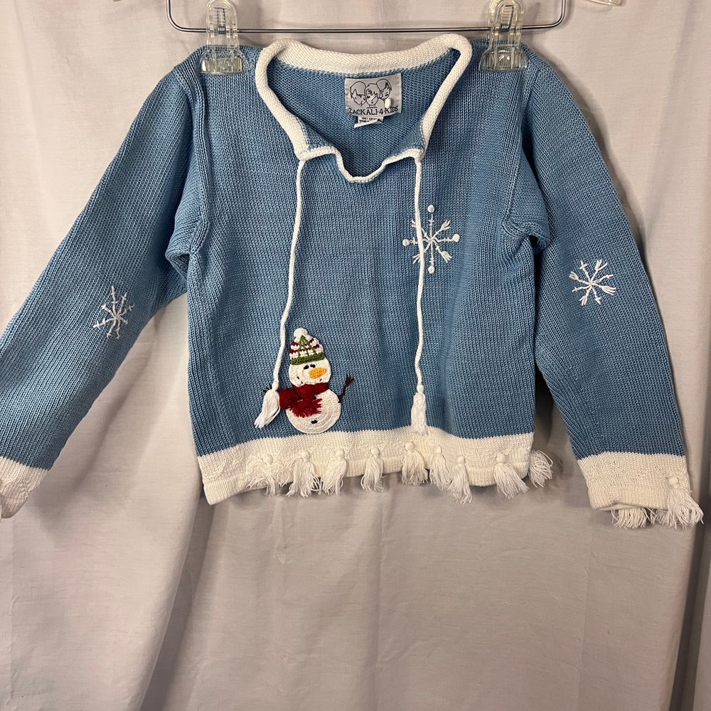 Zack ali 4 Kids Sweater Knit Christmas Winter Snowman Snowflakes Tassels Sz‎ 7/8